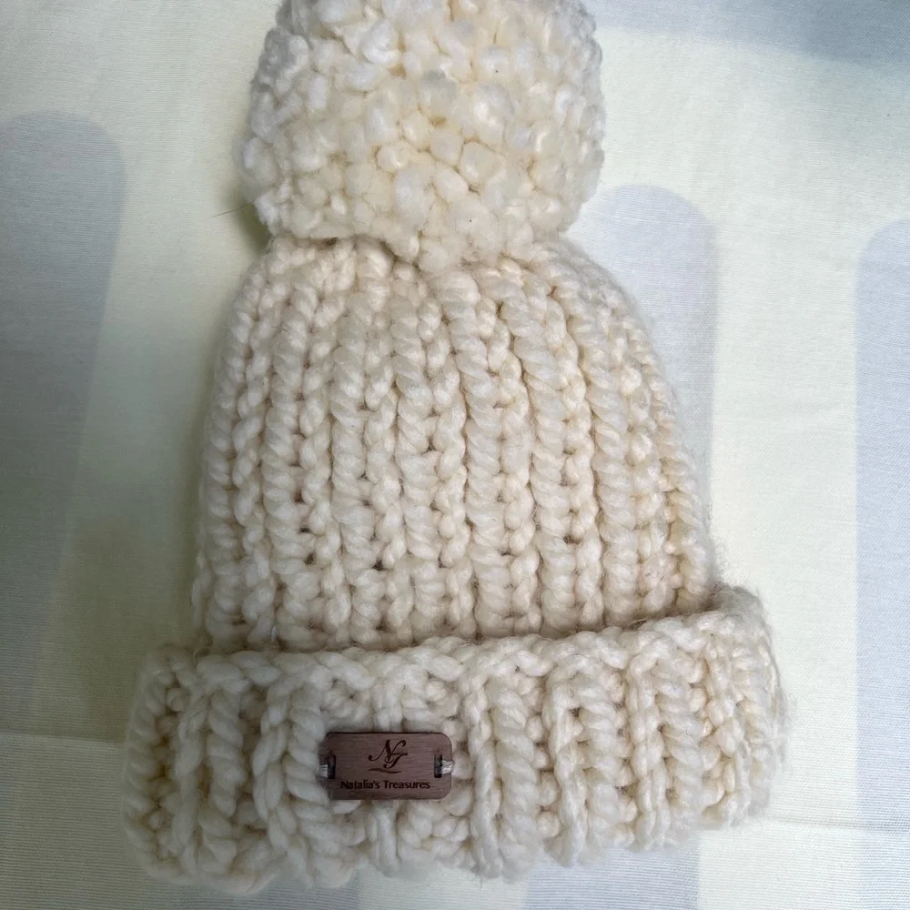 Cream Ribbed Knit Slouchy Hat